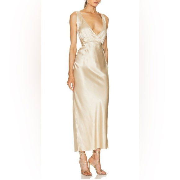 NEW KHAITE Milo Sleeveless Silk Midi-Dress Sz 8 Ecru Champagne - Picture 2 of 14